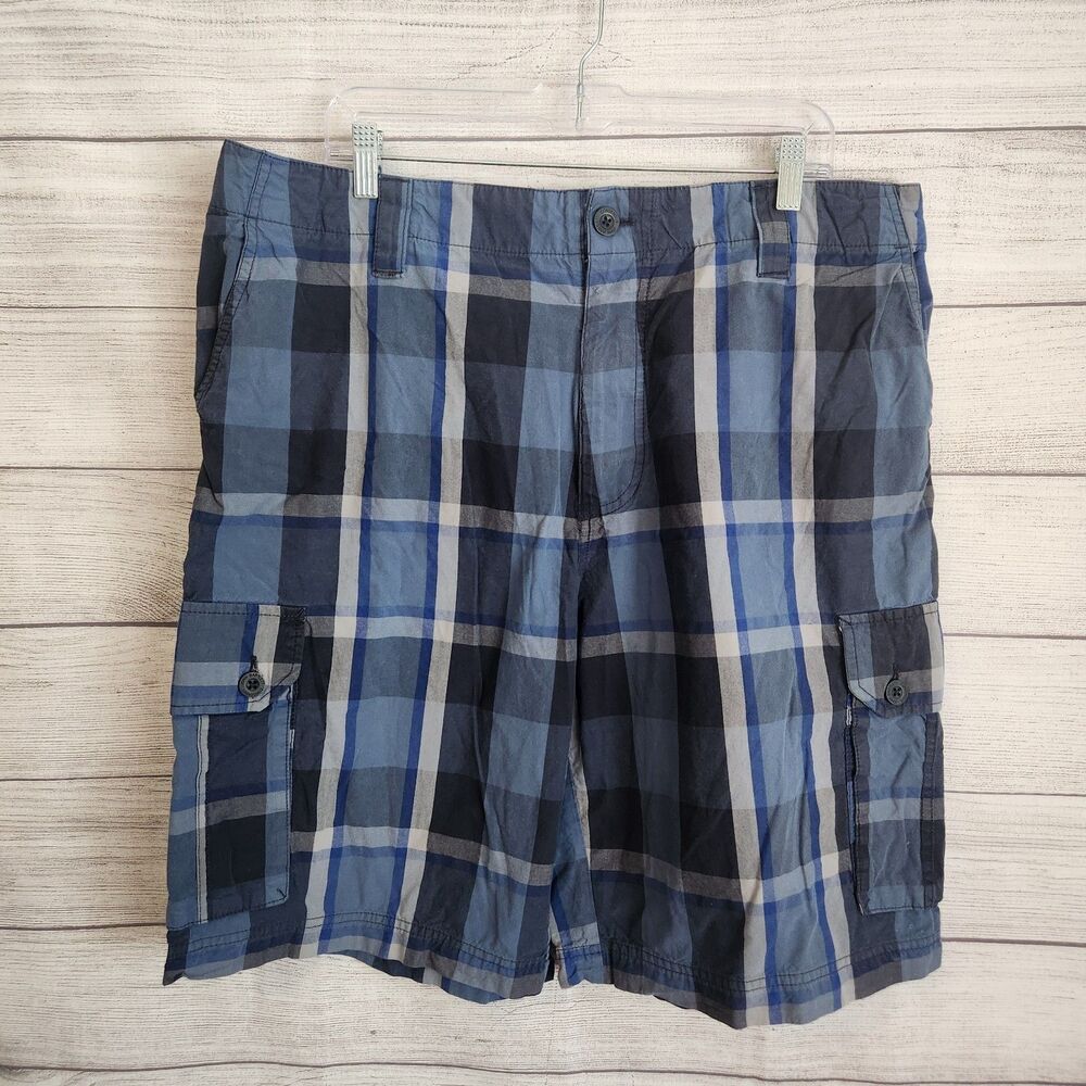John Bartlett Consensus Plaid Shorts Mens 40 Gray Blue Casual Cargo